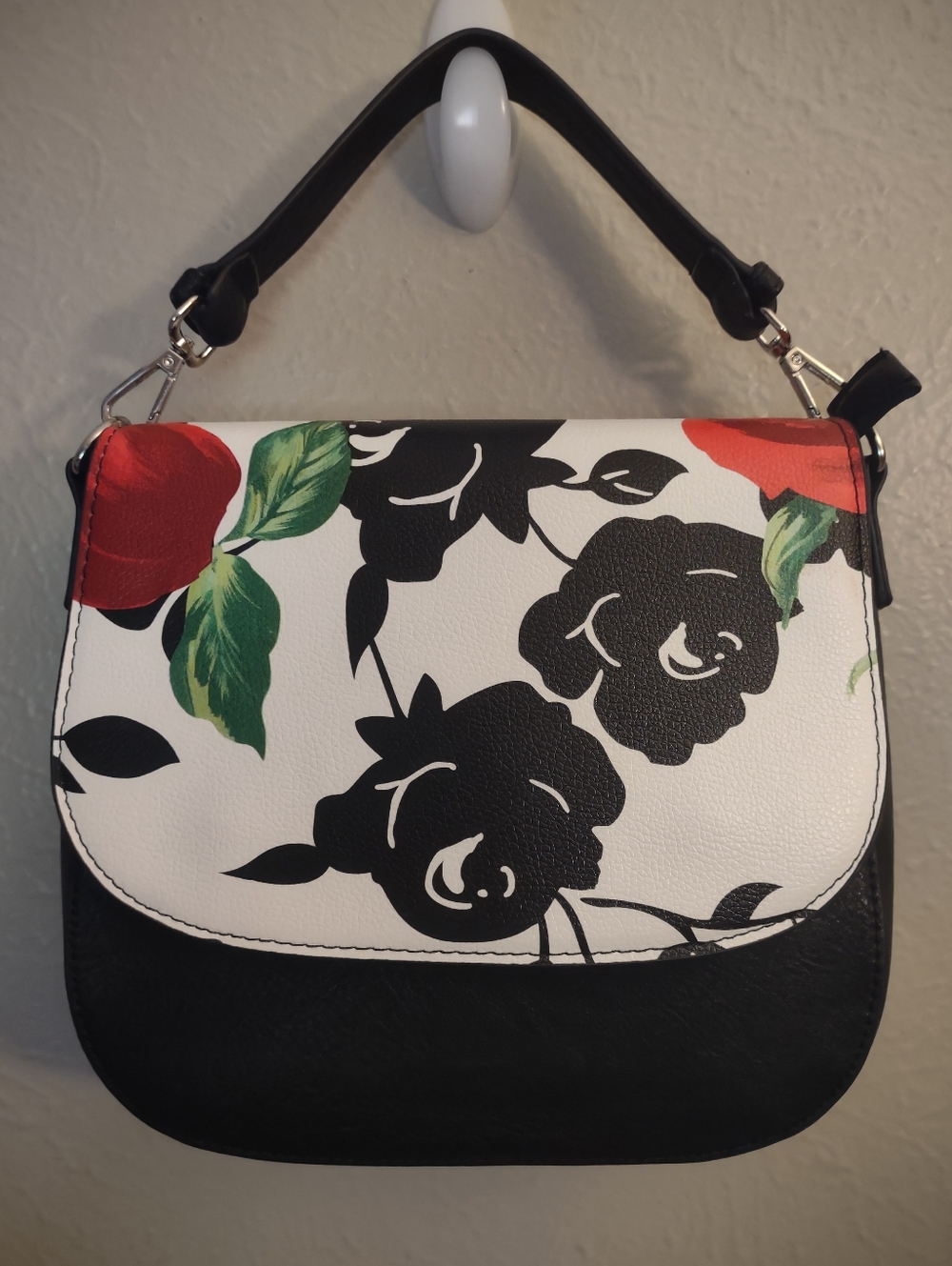 K. Carroll Accessories Floral Rose Crossbody Handbag - Black White & Red